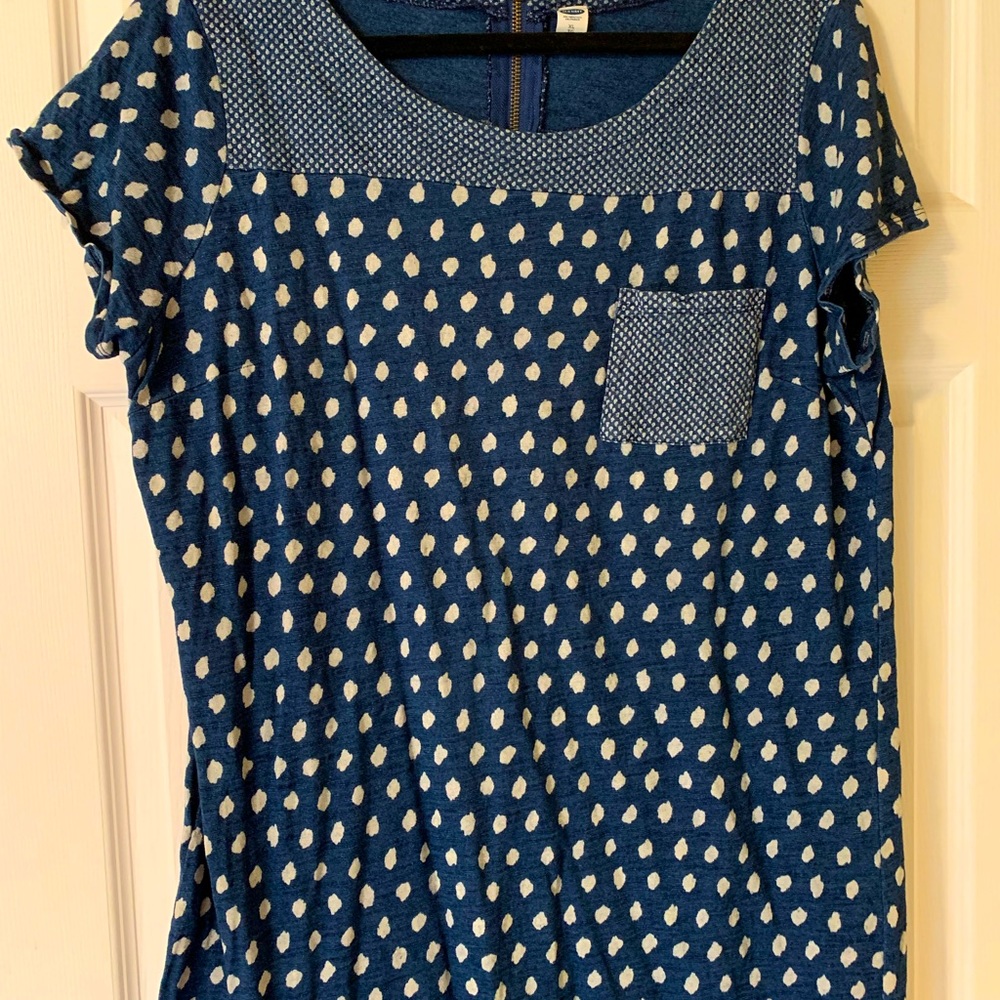 Old Navy Dark Blue Dot Dress with Pocket